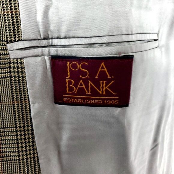 Jos A Bank Wool 2 Button Sport Coat 40R Beige Plaid Windowpane Unconstructed Sho - Picture 8 of 11